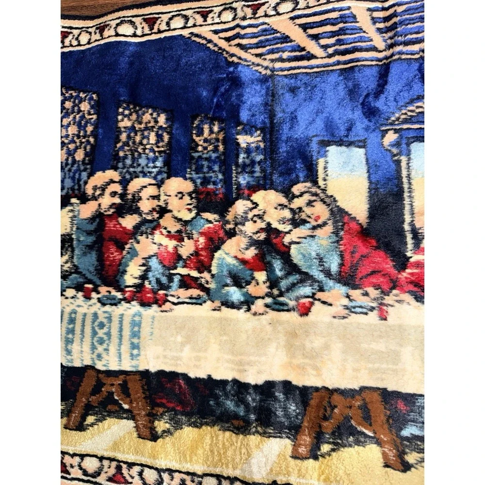 Vintage The Last Supper With Disciples Woven Tapestry Wall Rug 38x19